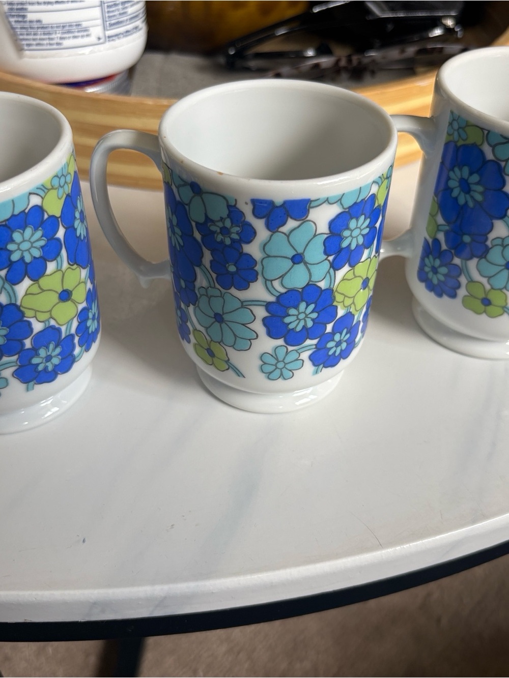 Blue Floral Ceramic Mug vintage mid century modern